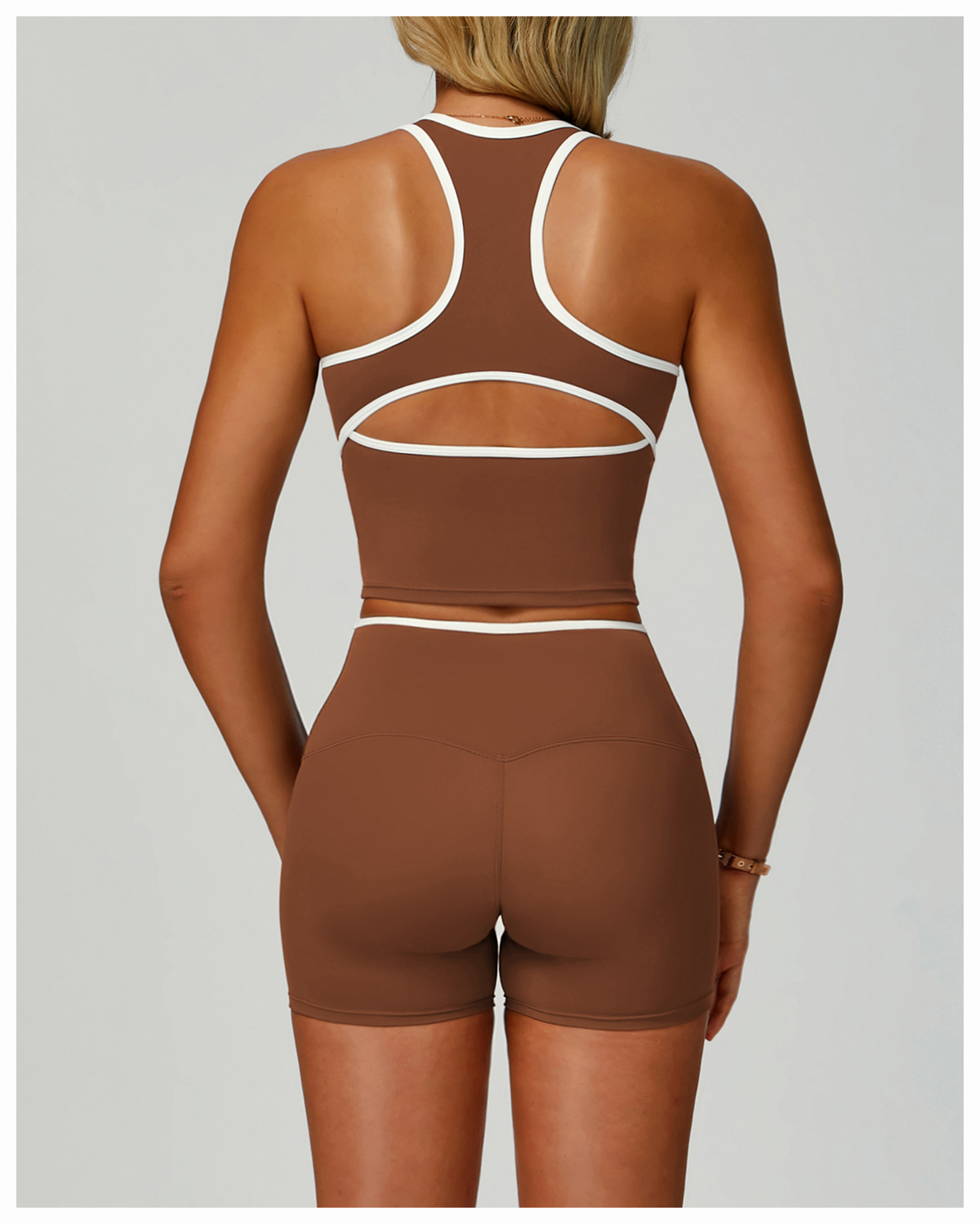 Beige Contrast Trim Yoga Tank Top - Image 7