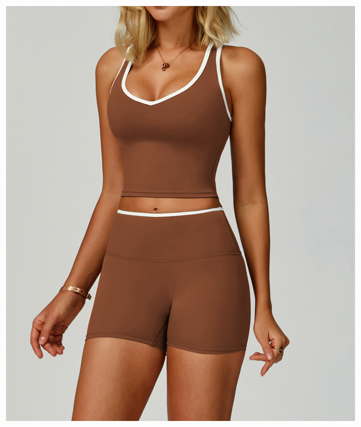 Beige Contrast Trim Yoga Tank Top - Image 8