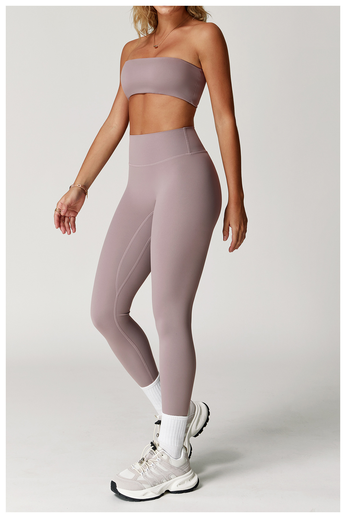 Beige Soft Fabric Strapless Workout Bra - Image 7